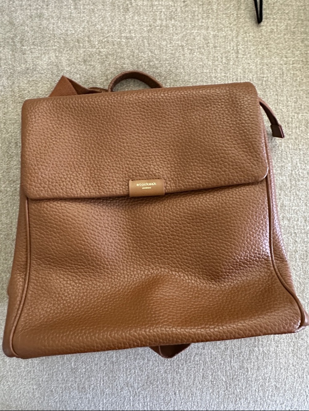 Storksak Cognac Pebbled Leather Backpack